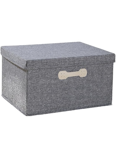 Large Collapsible Linen Fabric Storage Boxes with Removable Lids and Two Handles, Large Closet Organizers for Clothes, Wardrobe, or Bookshelf, Foldable Storage Bins for Home Organization(Gray,60L)