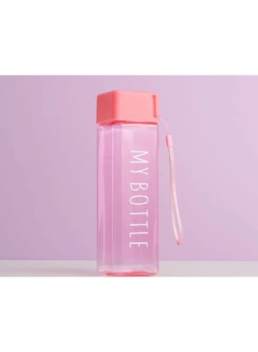 Pink Square Plastic Water Bottle with Strap &acirc;&euro;&ldquo; 500ml