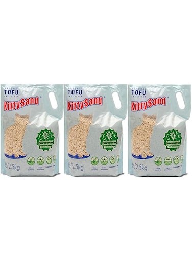 KittySand Natural Tofu, Premium Quality, Plant-based, Flushable Clumping Cat Litter Pellets 6L/2.5kg - Pack of 3