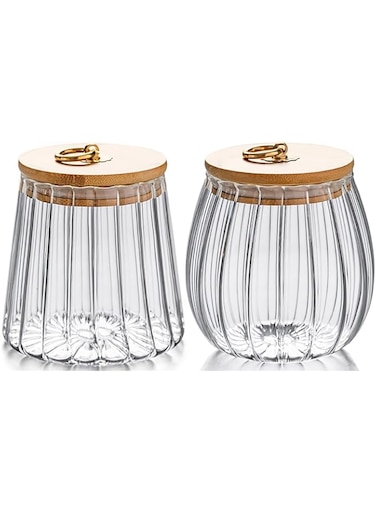 FANTESTICRYAN Small Glass Coffee Nuts Canister Airtight Storage Jar Petal Decorative Container with Bamboo Lid Metal Handle Easy to Grasp 700ml, 23 FL OZ (Set of 2)