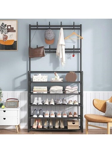 TASTE Heavy-Duty Clothing Garment Rack with Shelves &acirc;&euro;&ldquo; Free-Standing Metal Clothes Organizer with Hanging Hook, Coat Rack &amp; Shoe Storage for Bedroom, Entryway &amp; Office