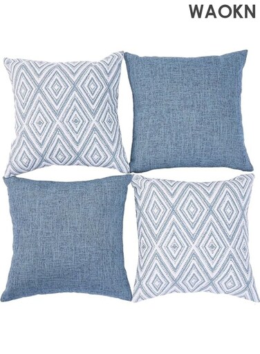 Decorative Throw Pillow Covers , Set of 4 Square Couch Pillows Linen Cushion Cover , suitable for Couch Sofa Living Room , Linen material, skin friendly and soft , breathable and comfortable , 45x45CM , Blue .