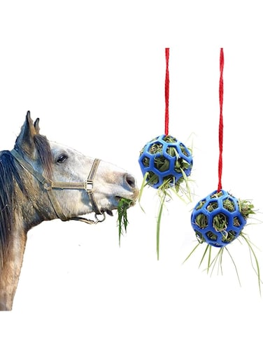 2 Pack Horse Treat Ball Hay Feeder Toy, Goat Feeder Ball Hanging Feeding Toy for Horse Goat Sheep Relieve Stress