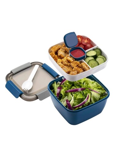 Double Layer Salad Container with 4 Compartments,Reusable Leak-Proof Salad Bowls with Fork,for Lunch Snacks Fruits Veggies