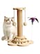 3Clock Cat Scratching Post, 4 in 1 Wooden Cat Scratcher Toy, 40CM Tall Scratch Post with 2 Level Cat Track Balls, Interactive Cat Feather Toy and 2 Sisal Hanging Balls for Indoor Kittens, Adult Cats