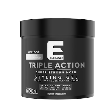 Elegance E-Series Moon Triple Action Styling Gel 250ml - Super Strong Hold, Volumizing, Flake-Free with Long-Lasting Shine and Refreshing Fragrance