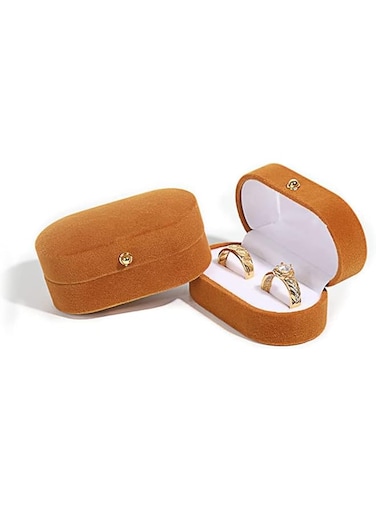 SYOSI Velvet Ring Box for Jewelry Gift, Wedding Oval Bearer Vintage Holder Classic Storage Gift Anniversary Engagement Ceremony Birthday, orange Valentines Day Holding 2 Rings