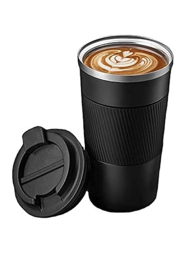 PATALACHI Insulated Coffee Cup with Leakproof Lid, 12oz Travel Mug, Vacuum Stainless Steel Double Walled Reusable Tumbler for Hot and Cold Water Coffee and Tea In Travel and Car (black)