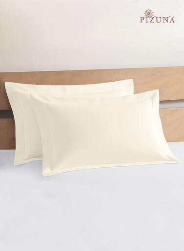 Pure Combed Cotton Standard Pillow Cases 50x75 cm New Ivory, 400 Thread Count Soft Luxurious 100% Long Staple Cotton Sateen Weave Pillow Cover With 5cm Hem (Cooling Pillowcase - 2 PC)