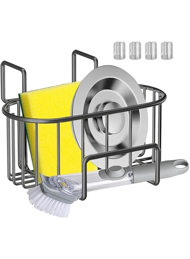 Kitchen Sink Caddy Organiser, Multifunctional Rustproof Dish Soap Sponge Caddy, Used for Storing Kitchen Essentials and Accessories (Grey, Ellipse)