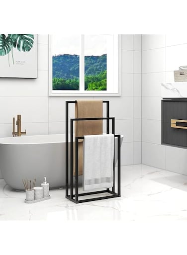 Uniface FreeStanding Towel Rack, 3 Tiers Stainless Steel Towel Rack for Bathroom, Heavy Duty Blanket Drying Stand Holder for Bath Towel, Washcloths, Metal Blanket Rack for Tub or Shower, Pool