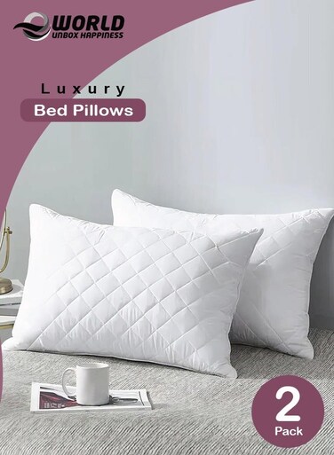 2-Pack Hotel-quality White bed Pillows, Diamond Quilted for Side &amp; Stomach Sleepers, Hypoallergenic, Soft &amp; Fluffy, Lightweight &amp; Breathable with Durable Polyester Filling for Supreme Comfort (50x75 cm)