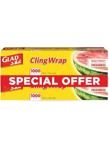 Glad Cling Wrap, 1000 sq ft., Pack of 2, BPA Free Cling Film, Microwave safe, Seals Tightly To Help Retain Food Freshness