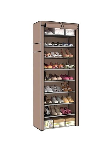 HALAMODO 9 Layer Shoe Rack, Easy To Assemble Shoe Rack Cabinet with Cover Dustproof Layers, Waterproof, Dustproof and Lightweight, Large Capacity Shoe Storage Cabinet (Coffee Brown)