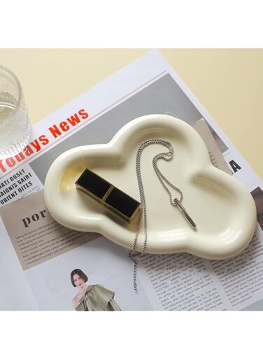 Tazweeq Jewelry Dish Trinket Tray, for Women, Ring Dish Holder, Unique Cloud Shape, Ceramic Plate Cute Things, Vanity Aesthetic Room Decor, Mother's Day, Birthday, Christmas, Warm House Gifts
