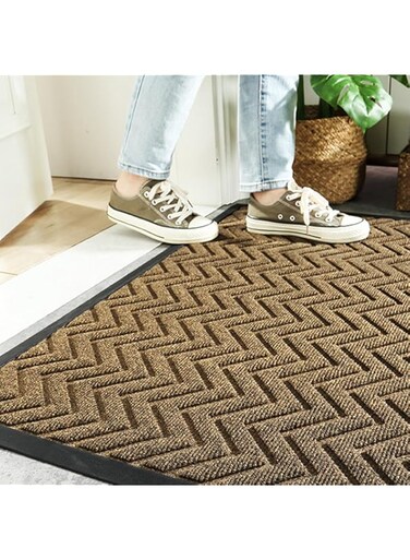 Super absorbent and moisture-proof door mat, rubber welcome door mat, outdoor and indoor door mat home welcome mat, suitable for your home entrance and office door [75 * 45CM] (Brown)