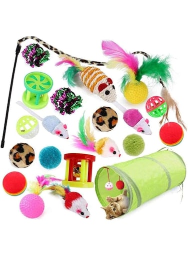 21 PCS Cat Toys Kitten Toys Assortments,Cat Interactive Toys For Indoor Cats,Tunnel,Cat Feather Teaser,Rattle,Mouse tumbler