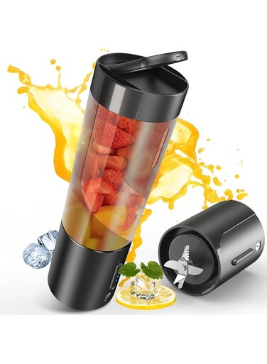 Azonee Portable Blender, Personal Size Blender for Shakes and Smoothies with 6 Blades, 16 Oz Mini Blender Cup with BPA Free and USB Rechargeable for Office, Gym, Kitchen (Black)