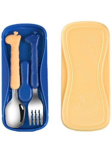 ZumZup 1PCS Children's Portable Tableware Spoon Fork Set 304 Stainless Steel Baby Training Learning to Eat Kids Cutlery Spoon + Fork + Box (a)