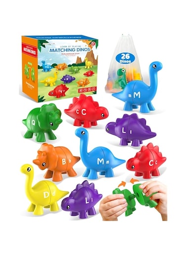 26PCS Dinosaur Alphabet Learning Toys for Toddlers 2-4, Montessori Educational Toys Gifts for 2 3 4 Year Old Boy Girl, Double Sided ABC Matching Game, Preschool Activities Fine Motor Toys for Kids 3-5