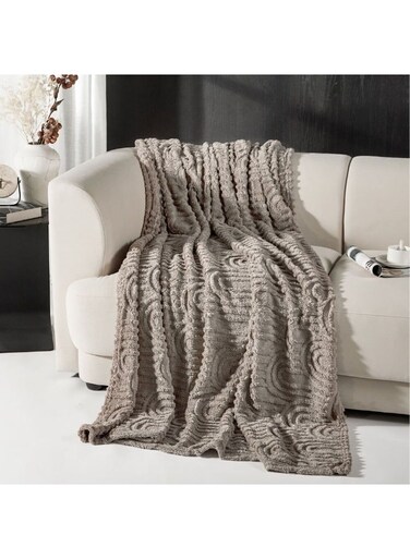 HOME Jacquard Throw Blanket - Khaki 150x200 cm   Soft Polyester Decorative Throw   Cozy Sofa Cover For Living Room &amp; Bedroom