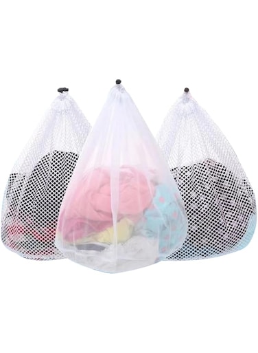 OKAKA 3Pcs Mesh Laundry Bags Washing Machine Mesh Wash Bags Jumbo for Delicates Clothes,Bed Linings,Toys with Drawstring Closure Durable(3 XXLarge 28 x 26 Inches)