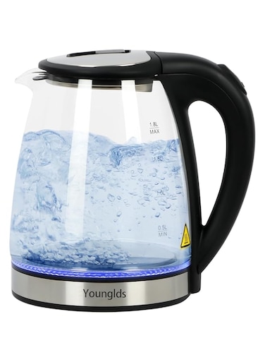 Electric Kettle1.8L Transparent Glass Kettle Stainless Steel Tea Kettle 1500W Fast Boiling Water Heater,BPA-Free Hot Water Boiler with Auto Shut-Off,Easy to Clean,LED Indicator,Perfect for Home,Office