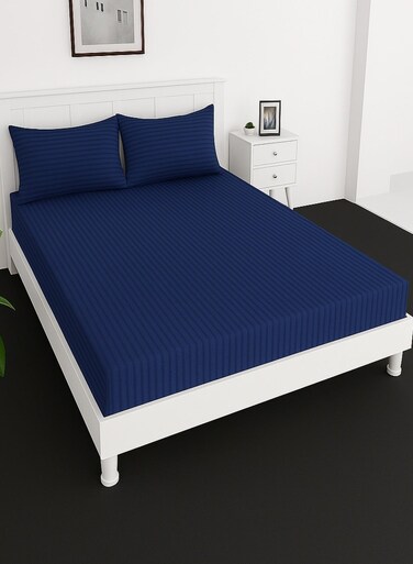 Deep Fitted Elastic Bedsheet Set With Pillow Covers, King/Queen/Double/Single Sizes, Color Blue, Depth 30cm