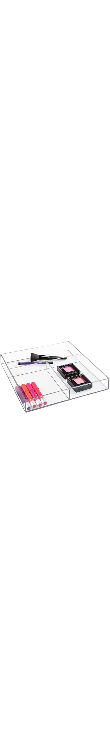 BPA Clarity Plastic Divided Organizer Tray, Storage Container For Vanity, Bathroom, Kitchen Countertops Or Drawers, 12" X 12" X 2", Clear
