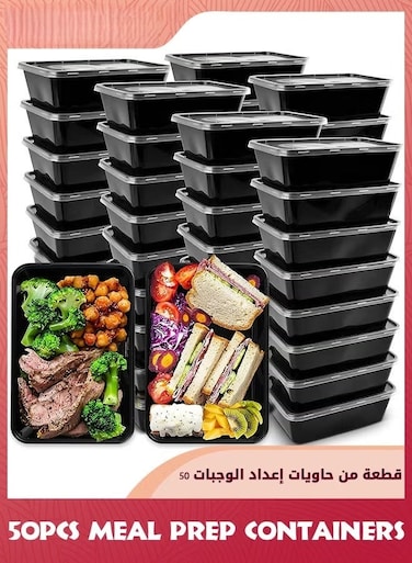 Meal Prep Containers,50Pack 1000ML Food Prep Containers With Lids,Disposable To Go Containers,Plastic Food Storage Containers With Lids,BPA Free,Stackable,Microwave Safe