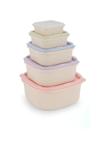 Royalford 5pcs Plastic Storage Box Set RF12180 Food Storage Square Containers Smart Lock Lid Airtight Odour Free Dishwasher &amp; Freezer Safe