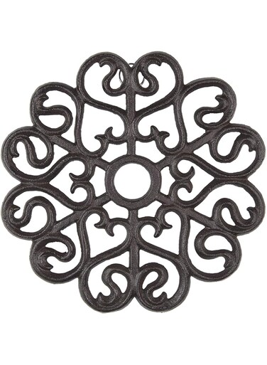 gasar&eacute;, Cast Iron Trivet for Pots, Pans, and Hot Dishes, Metal Trivet, Victorian Design, Rubber Feet Caps, Ring Hanger, 8 Inches, Brown, 1 Unit