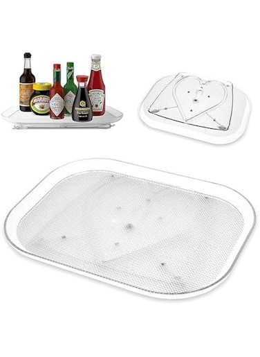 Lazy Susan Turntable Organizer for Fridge, Refrigerator, Rectangle Lazy Susan Spice Rack for Cabinet, Pantry, Countertop, Vanity, Fridge Organization and Storage, Clear