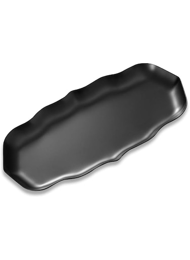 Ornaments Plate, Stainless Steel Wavy Storage Tray for Cosmetics Trinket Jewelry Key Desserts Tea Snack Fruit Decorative (Black)