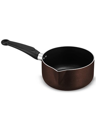 Non Stick Milk Pan with Pouring Spout &acirc;&euro;&ldquo; 18 cm (2.5 Ltr), Easy Pour Sauce &amp; Tea Pan for Daily Cooking &acirc;&euro;&ldquo; PFOA-Free, Durable Hard Enamel, Burgundy