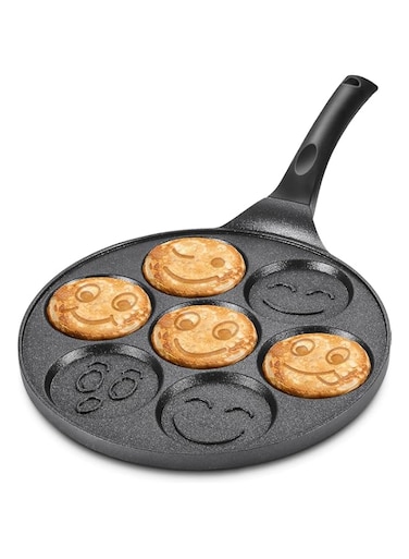 TNTAIAHL Pancake Pan Nonstick Griddle Pancake Maker Mini Pancake and 7 Smiling Face Cups Pan Breakfast Crepe for Kids, Black