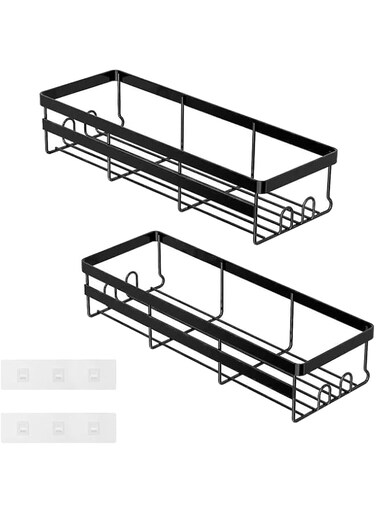 Duomama 2-Pack Adhesive Bathroom Shelves - Hanging Racks for Bathroom Storage - Easy to Install Shower Organizer - No Drilling Shower Caddy Kit - Space Saving Bathroom Accessories
