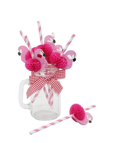 AYF 25 Pcs Flamingo Striped Paper Straws, Drinking Disposable Straws Decorations for Party Table