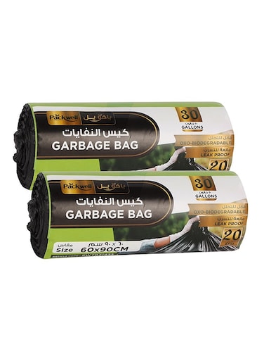 Trash Bag Garbage Bag Strong &amp; Bio-Degradable Heavy Duty Disposable Garbage 20 Pcs 60x90 cm Pack of 2 Roll Black