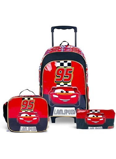 TRUCARE Disney Cars 16 Inch Kids 3-in-1 Trolley School Bag Set - Ergonomic Backpack, Insulated Lunch Bag &amp; Pencil Case,Lightweight, Durable, Students 6+ - Perfect for Travel &amp; School,For Boys