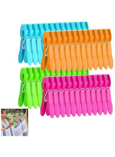 X spring Colorful Plastic Clothespins, 48 Pack Laundry Clothes Pins Clips with Heavy Duty Laundry Clothes Pins with Anti-Slip Design, Laundry Clothes Pins Plastic for Lanundry Bathroom Kitchen
