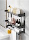 2 Tier Bathroom Wall Shelf, Shelf with Towel Bar, Shower Organiser with Hooks, Bathroom Kitchen Organiser