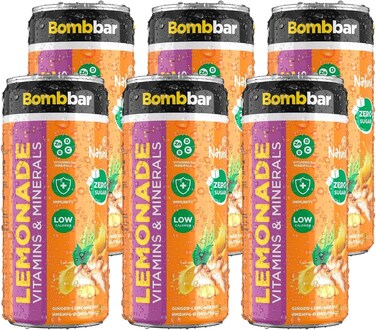 Bombbar Low Calories Vitamins &amp; Minerals Drink Ginger &amp; Lemon Grass Flavor Zero Sugar 6x330ml