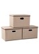 Collapsible Stackable Storage Bins with Lids, 3 Pcs Foldable Fabric Closet Storage Boxes with Lids, Heavy-duty Linen Storage Cube Box with 2 Handles (Khaki)