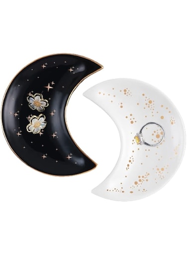 NALACAL Moon Shape Jewellery Tray, Ceramic Jewelry Dish, Trinket Dish Sundries Organiser Accessories for Home Decor