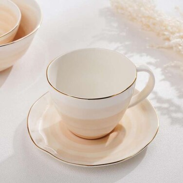 Home Beige Porcelain Tea Cup and Saucer Set