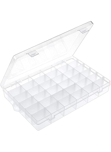 TERRIFI 36 Grids Clear Plastic Organizer Box with Adjustable Compartment Dividers, Jewlery Storage Bead Organizer Rock Collection Box for Fishing Tackles Washi Tapes Threads
