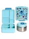 Attack Blue Astronaut Kids Bento Lunch Box with Thermos Jar &acirc;&euro;&ldquo; 4-Compartment Stainless Steel Leakproof Lunchbox with Silicone Seal &acirc;&euro;&ldquo; Keeps Food Hot up to 5 Hrs &acirc;&euro;&ldquo; BPA-Free