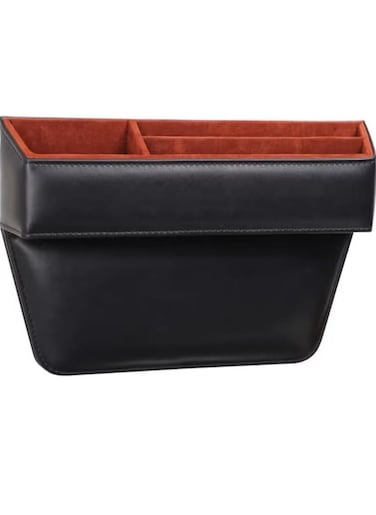 Car Console Side Storage Organizer, PU Leather, Black with Red Interior, Multi Compartment