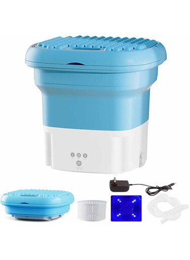 NALACAL Portable Washing Machine, Small Portable Washing Machine Foldable Small Laundry Machine With Drain Basket For Washing Baby Clothes, Underwear Suitable For Camping, travel, Small Spaces (Blue)